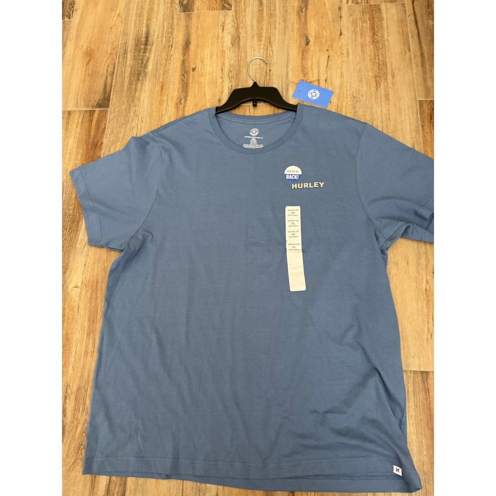 Hurley Mens XXL Blue Surf & Enjoy Graphic T-Shirt Short Sleeve Cotton Tee NEW - Picture 1 of 10